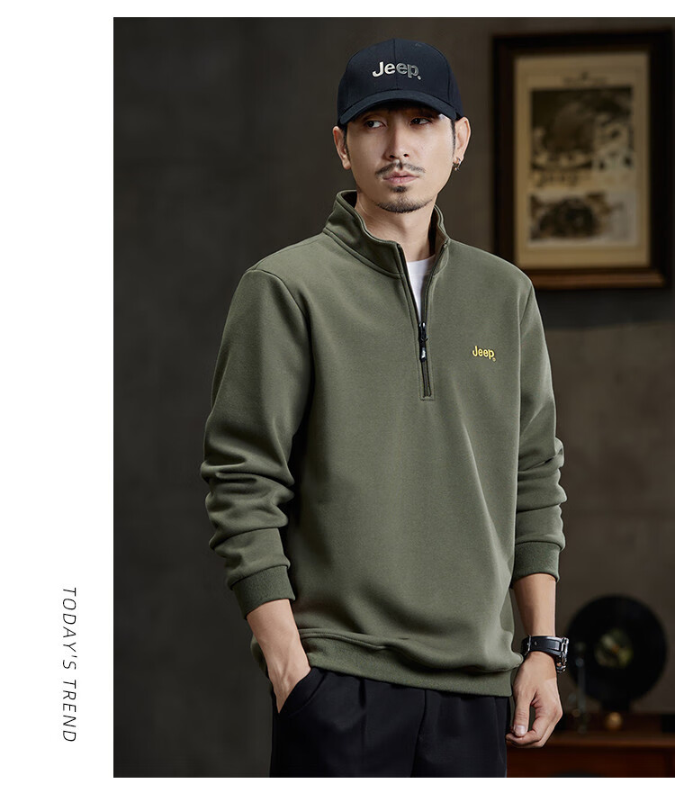 JEEP High-End Stand-Collar Sweatshirt for Men, Spring And Autumn 2026, Loose-Fitting Sports Polo Shirt with Collar, Long-Sleeve T-Shirt Top for Me 9