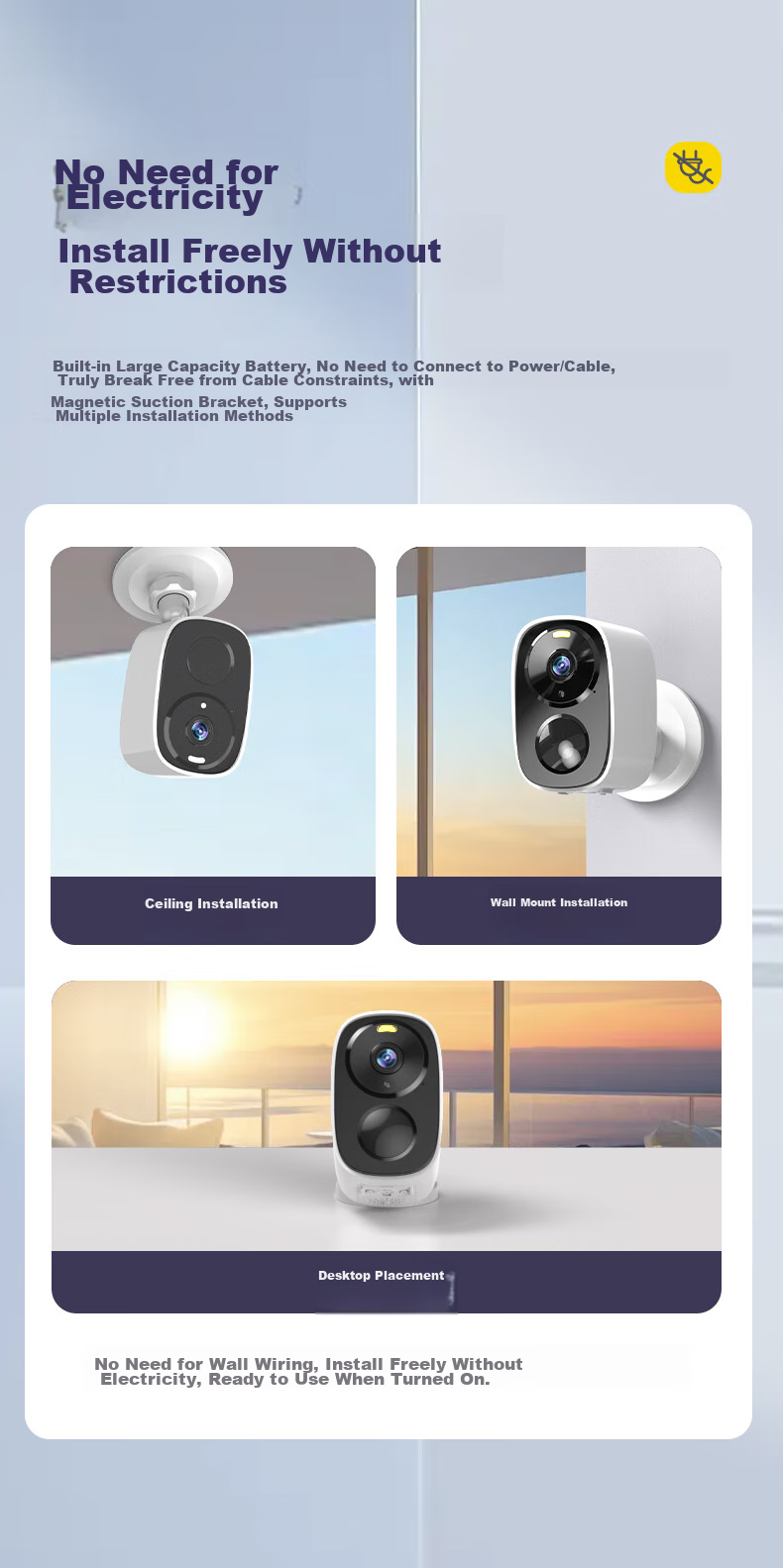 Boorgeel Wireless Home Security Camera, No Wiring Required, AI Doorway Monitoring with Built-In Battery, Rechargeable WiFi Indoor/outdoor Surveillance, Waterproof, Remote Two-Way Audio, Night Vision, Magnetic Mounting, No Drilling Required 3