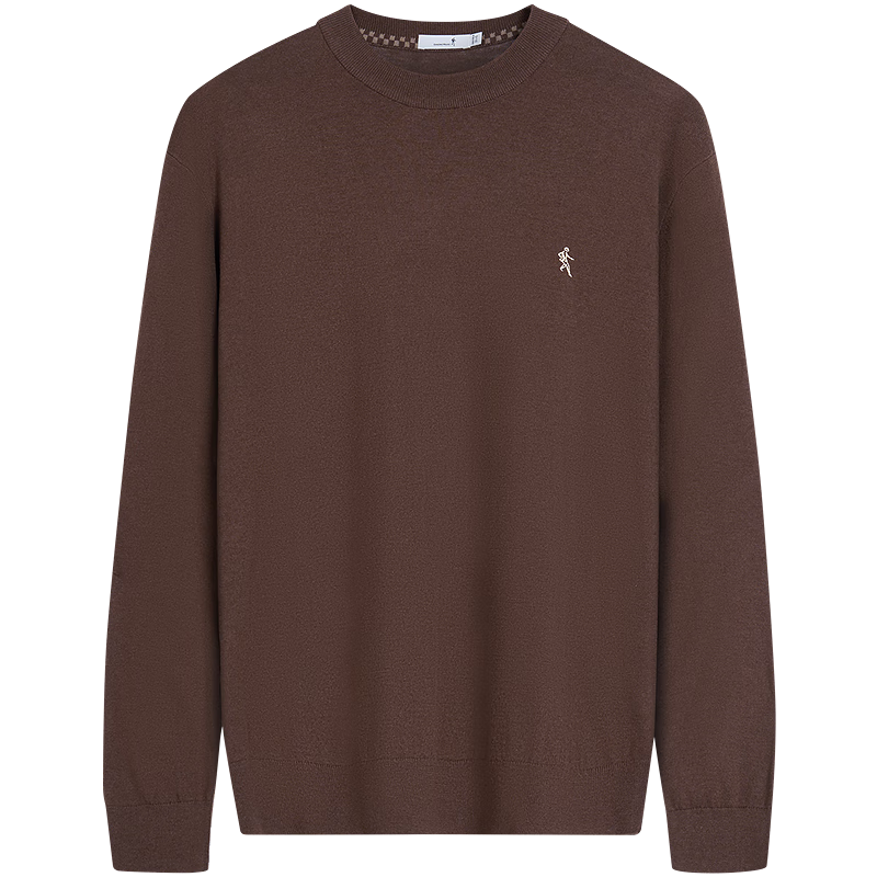 DANCING WOLVES ăWoolă Autumn Winter Classic Men's Thermal Sweater Round Neck Long Sleeve 306 Brown Size 175