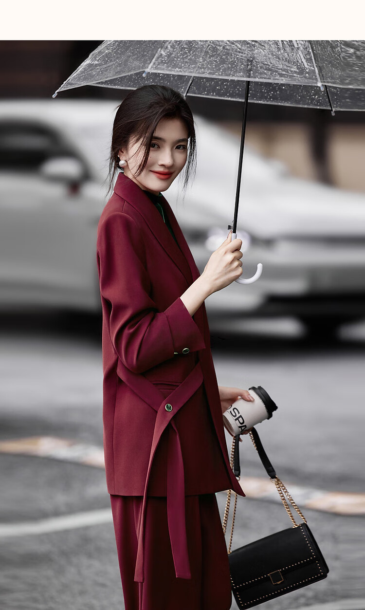 Dme [Zhi Gan Suit Set] Spring And Autumn Classic Buckle-Up Top with Long Pants, Women's Business Suit Two-Piece Set 14