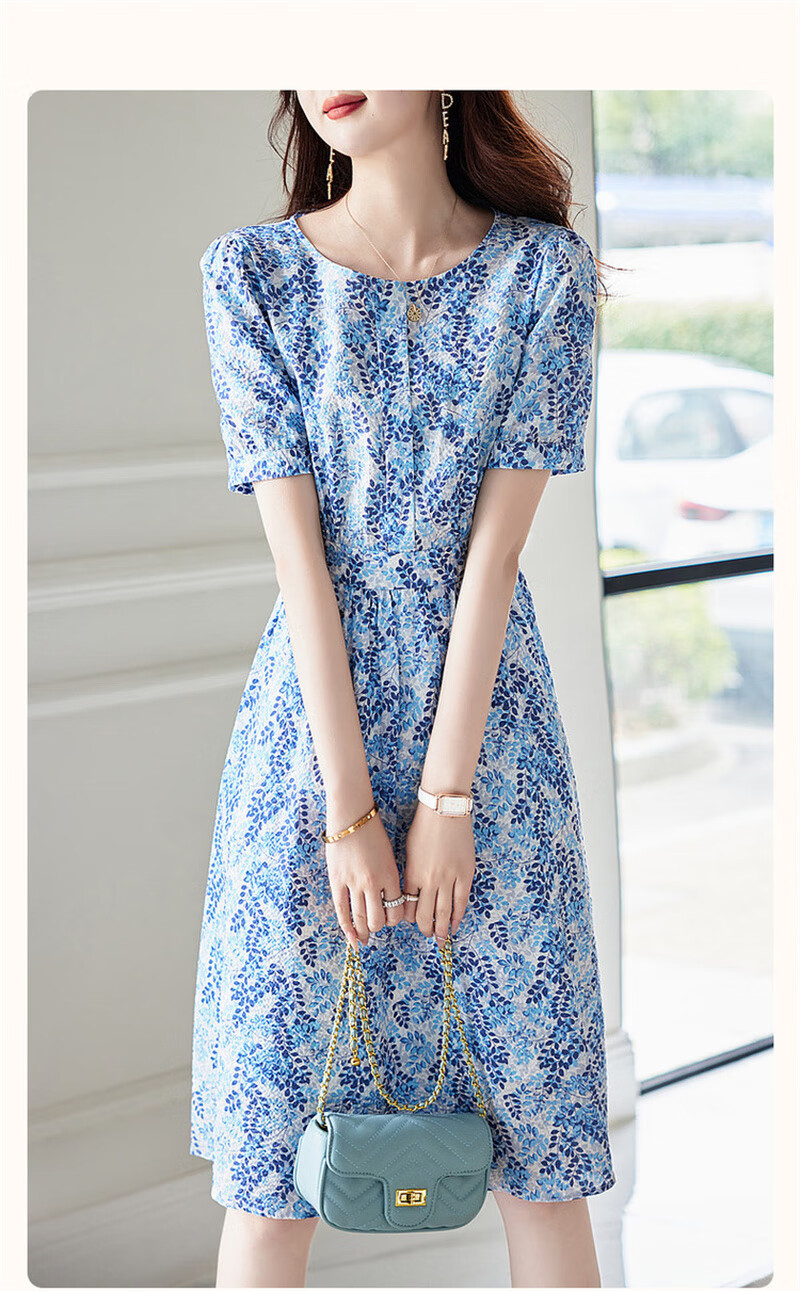 Dme [Monet Garden] Summer French Cloud Cotton Puff Sleeve High-Definition Printed Fitted Comfortable Easy-To A-Line Dress 3