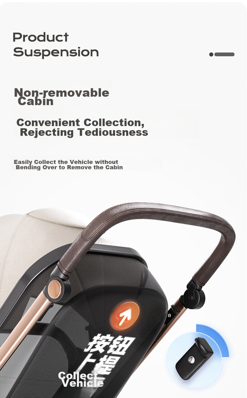 ANGI BABY Stroller with High View, Reversible Seats, Reclining Positions, Shock Absorption, Foldable, Suitable for Newborns to 3 Years Old 19
