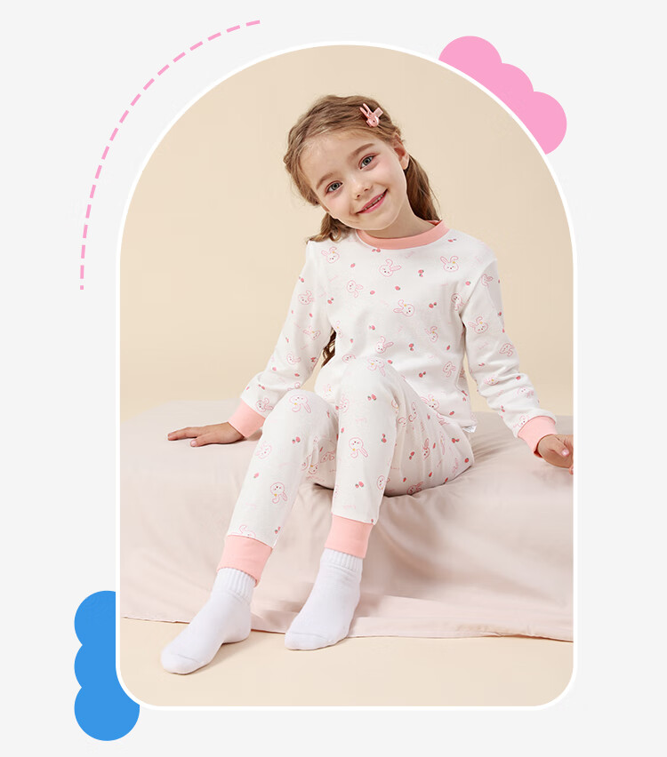 DEESHA Children's Autumn Thermal Underwear Set Girls Baby Fall Winter Warm Cotton Youth Pure Cotton Base Layer Pajamas 2
