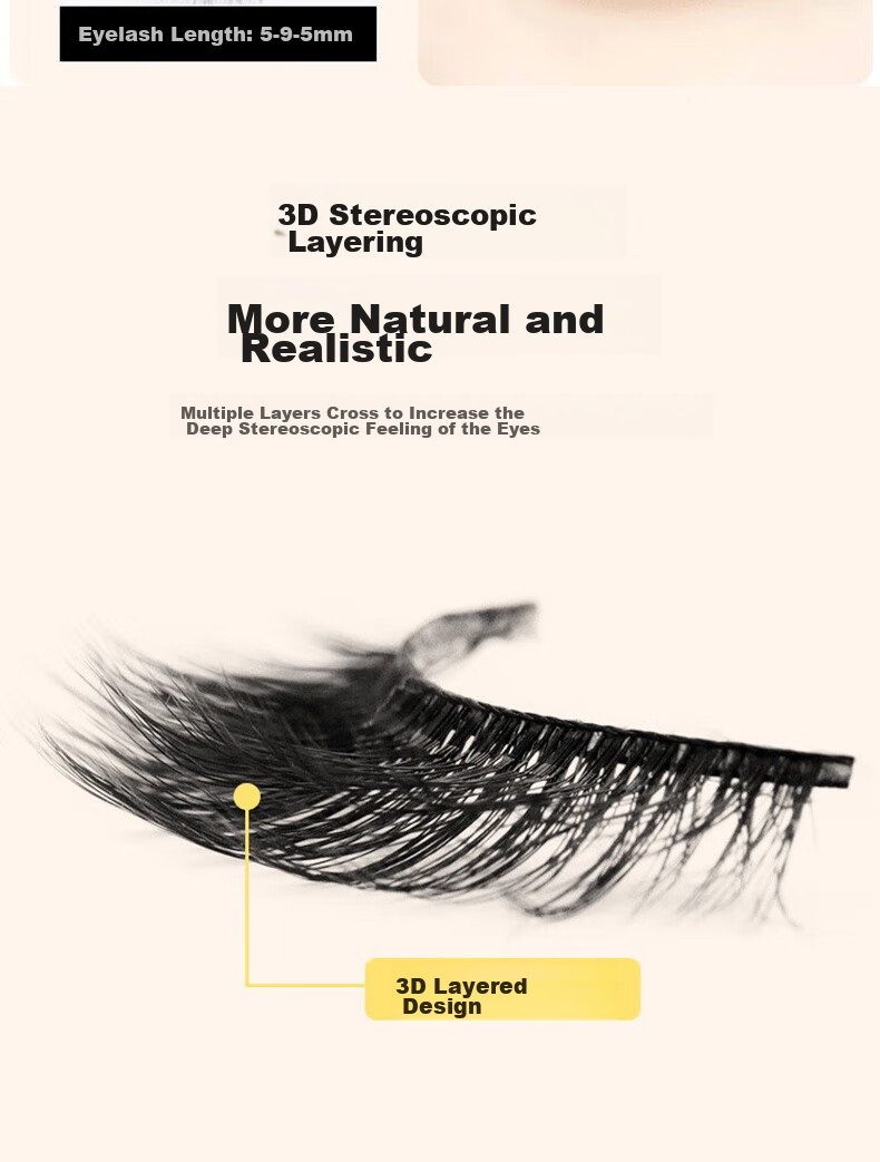 Jianyingshu Natural Dense False Eyelashes 5 Pairs Set, Full-Length One-Piece Lash Extensions, Non-Glue Required 6