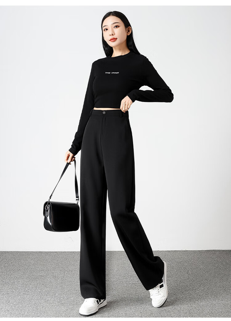 FitonTon Women's Suit Pants, Spring And Summer Slimming High-Waist Draping Floor-Length Trousers, Loose Straight-Leg Business Casual Wide-Leg Pants 16