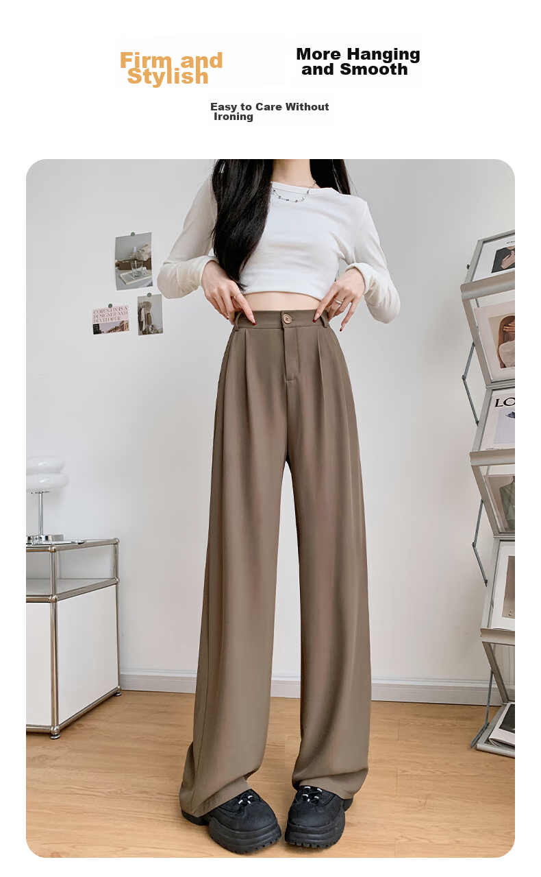 FitonTon Casual Dress Pants for Women, Autumn And Winter Style, 2025 Fashion Versatile Straight-Leg Pants, High-Waisted Draping Slimming Wide-Leg Trousers 1
