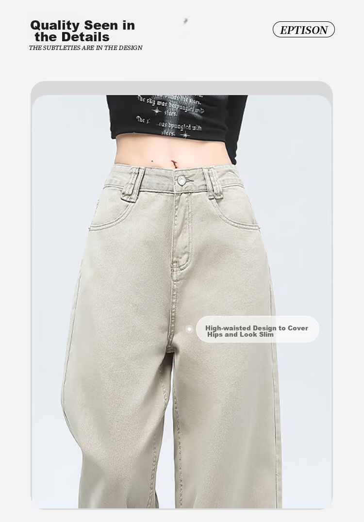Yipintiancheng Casual Simple Jeans for Women, 2025 Autumn Loose Fashionable Versatile High-Waisted Heightening Slimming Wide-Leg Pants for Wome 4