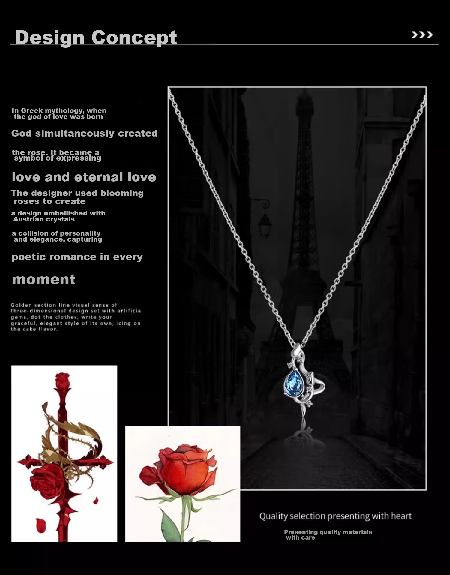 Eternelle French Eternal Rose Necklace, Luxurious And Niche Pure Silver Collarbone Chain for Women, Elegant Birthday Gift, Crystal Blue 2