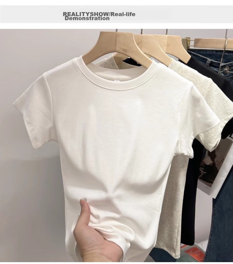 TUCANO Pure Cotton Regular Shoulder Short-Sleeve T-Shirt for Women, Summer New Style Inner Wear Slim-Fit Base Layer Top Trendy Tee White S 7