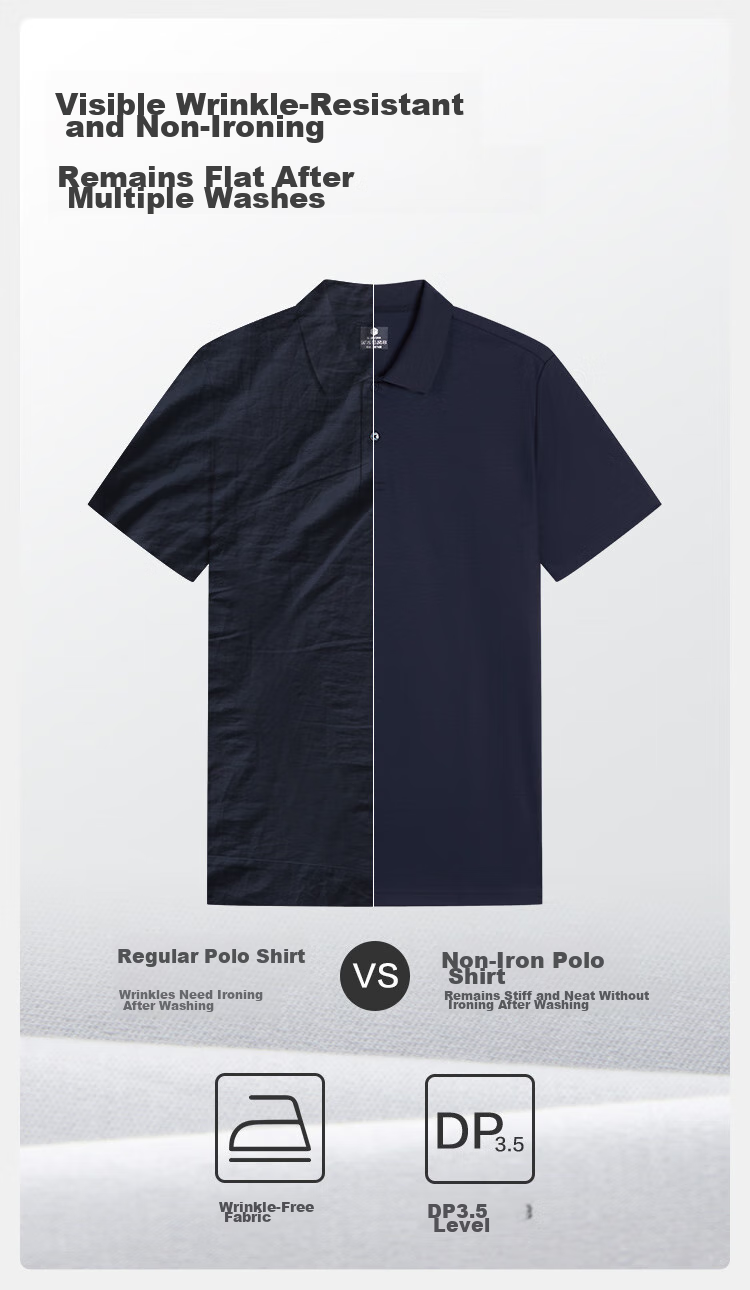 JD Jingzao Ammonia Wrinkle-Free Polo Shirt Men High-End Short Sleeve T-Shirt New Summer Commuting Father's Day Gift Navy 2XL 7