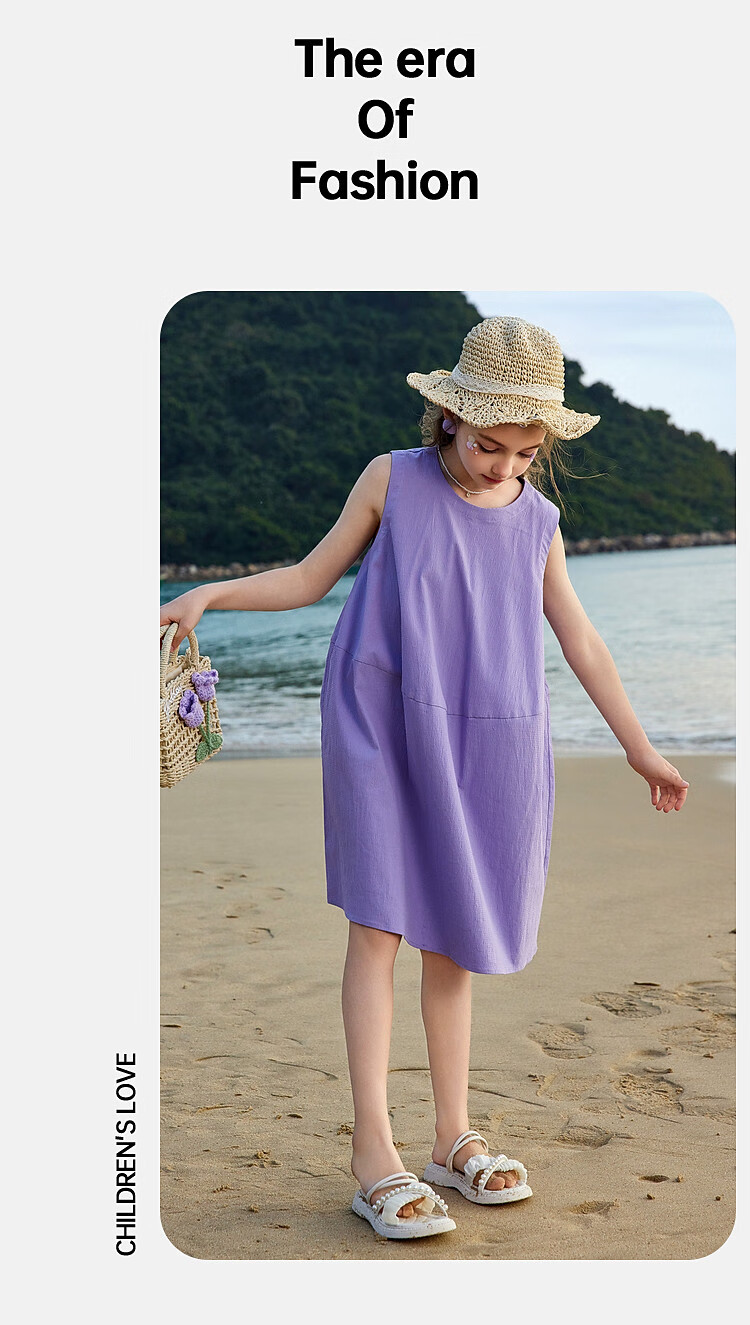 ASK JUNIOR Girls' Dress, Summer 2025 Children's Lightweight Sleeveless Dress, Princess Dress for Older Kids, Beach Long Skirt, Purple 11