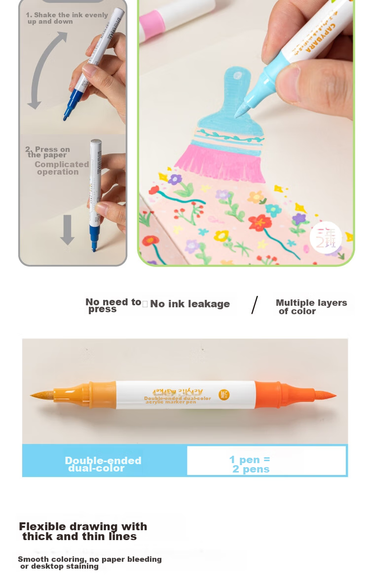 Sannianerban Panda 48-Color Dual-Tip Acrylic Markers, Children's Kindergarten Soft Tip Oil-Based Watercolor Pens, Drawing Pens, Washable Colored Pens, Birthday Graduation Gift Stationery New Year's Day Festival 48 Colors 3
