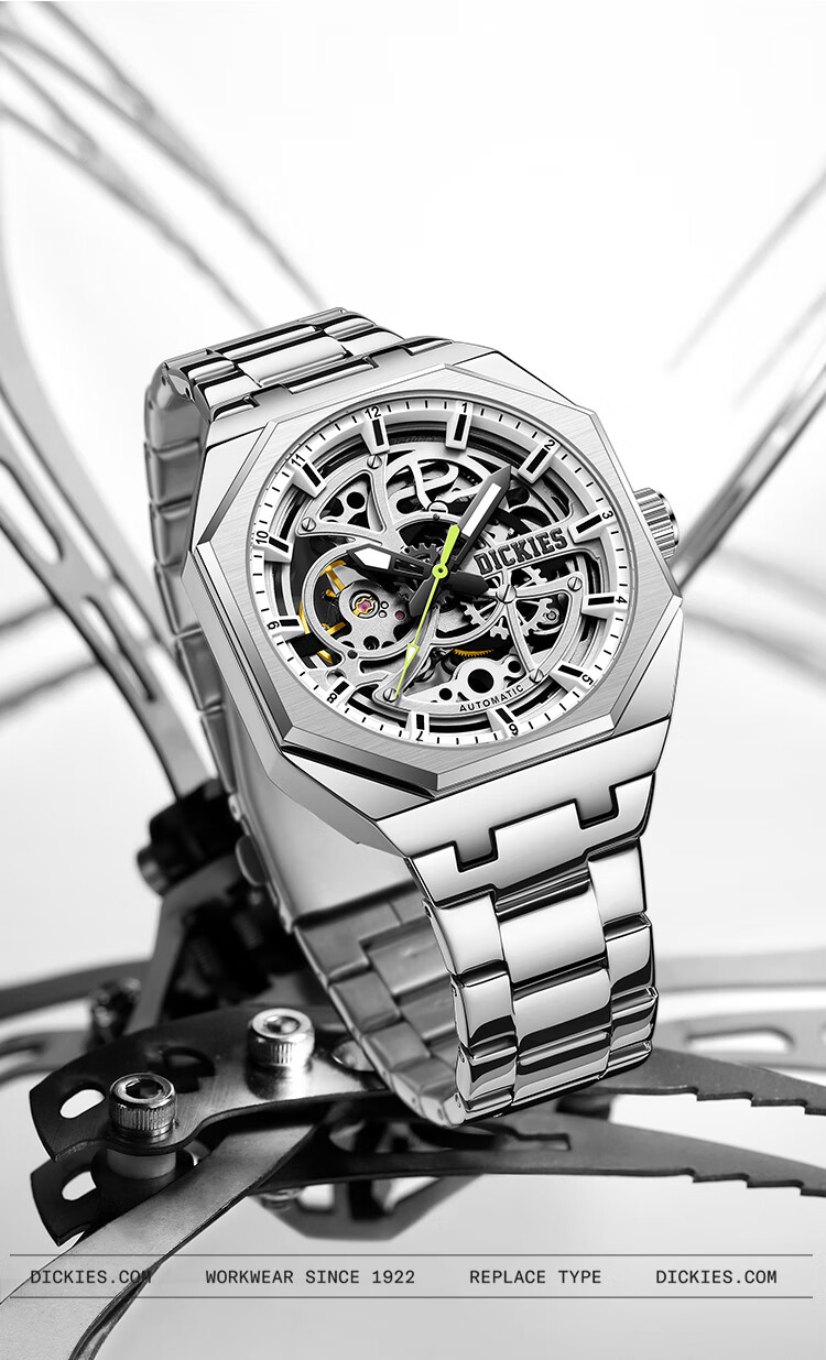 Dickies Men's Mechanical Skeleton Watch with Luminous Hands, Fashionable Mechanical Timepiece Gift, New Model CL-549 for 2026, Gree 7