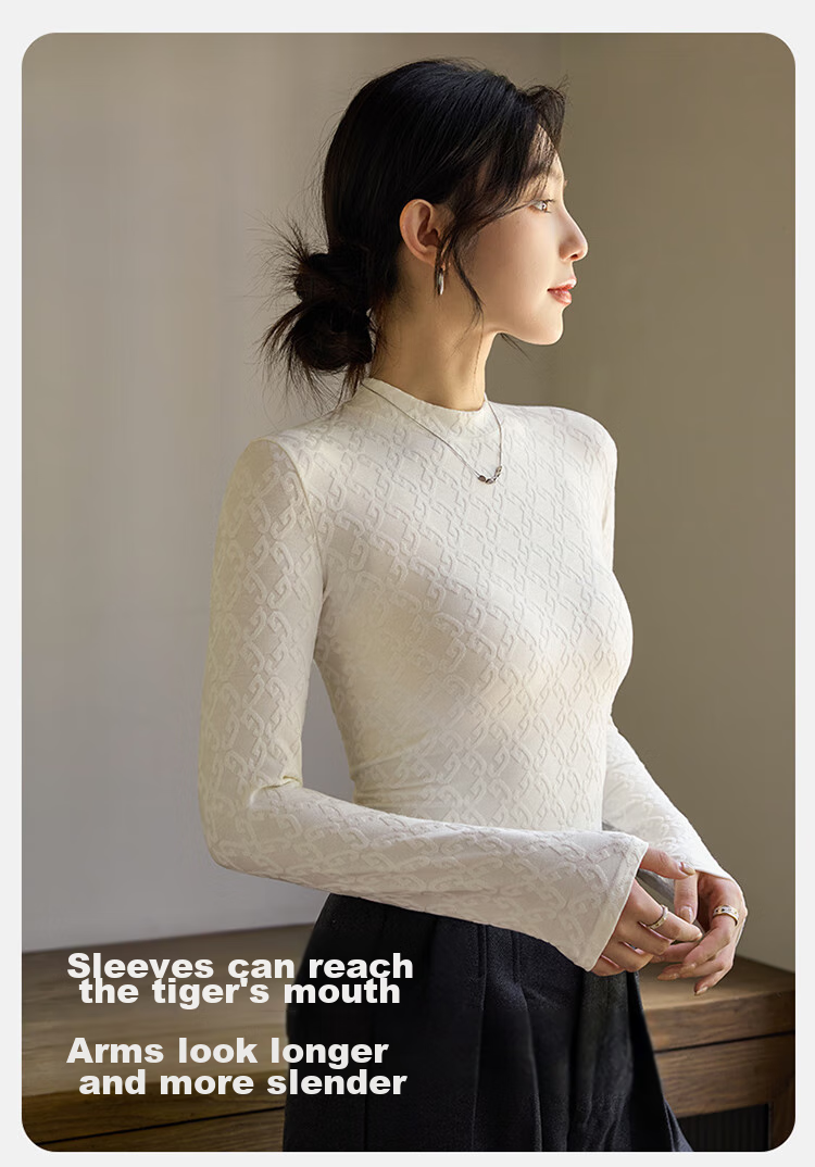 LangSha Base Layer T-Shirt for Spring And Summer, Thin Fit, Waist-Cinching, Women's Warm Black And White Slimming Round Neck Undershirt, Long-Sleeve Top 10