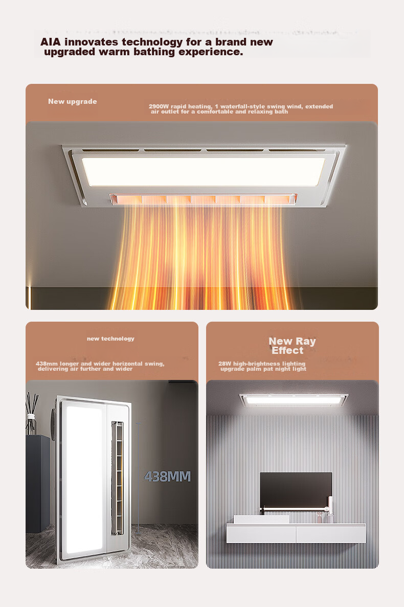 YOUPON Bathroom Heater with Frameless Lighting And Exhaust Fan, Wireless Touch Control Night Light Mode DZ026 2