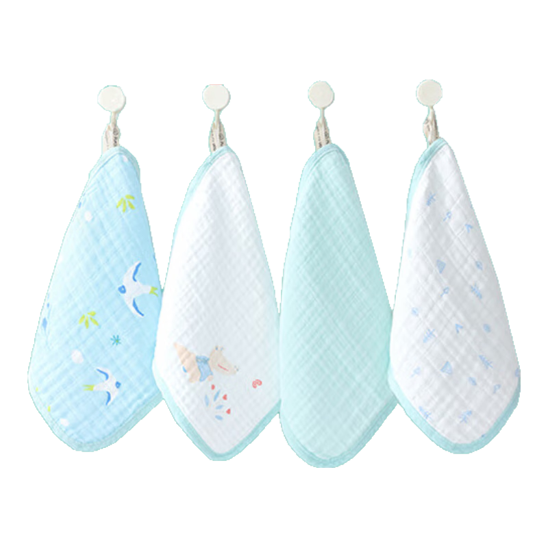 PurCotton Baby Drool Bib, Children's Face Towel, Pure Cotton Gauze Handkerchief, Gift Box Set, Little Crocodile Design, 4-Pack, 25×25cm