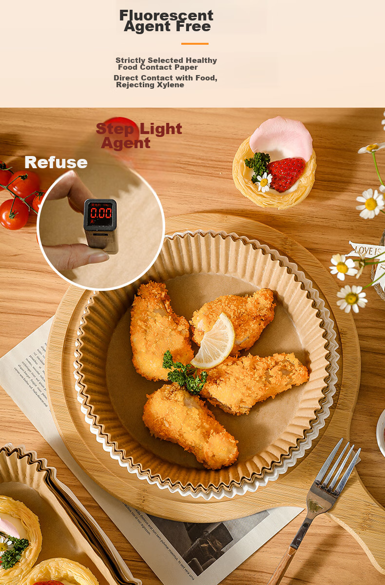 Kaulus Air Fryer Paper Trays, Baking Tools for Home Oven, Silicone Oil Paper Bowls And Plates, 100 Square Paper Trays 4