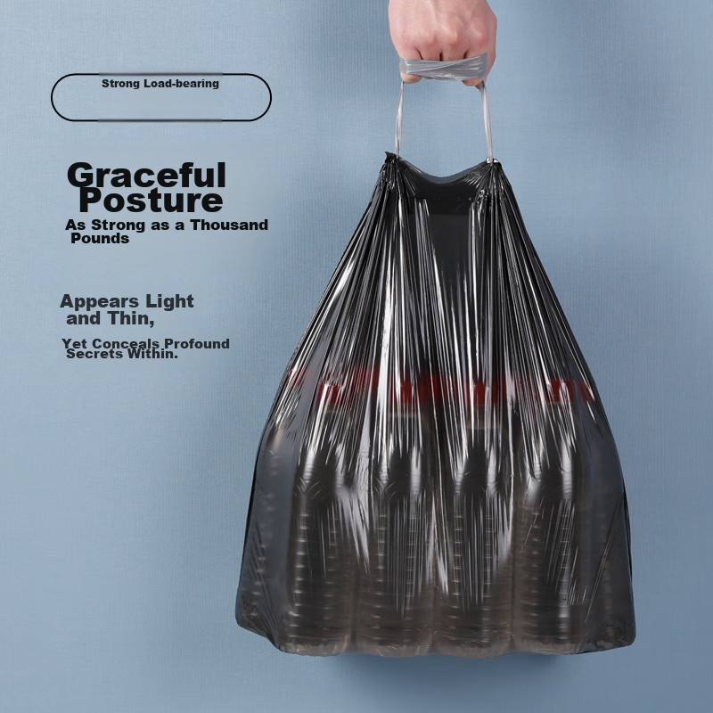 MARYYA [Ren Jialun's Choice] Drawstring Garbage Bags, Black, 45*50cm, 100 Pieces, 1 Micron Thick, Tear-Free, for Kitchen, Home And Office Use