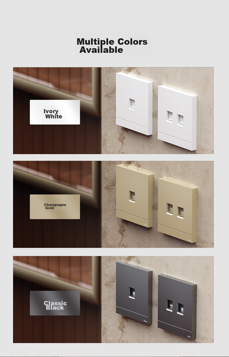 CNCOB Network Panel Dual Port [Champagne Gold], Home Wall Network Port Computer Network Cable Socket Panel Universal Cat5/6/7 Module 86 Type Panel, CN-1202 11