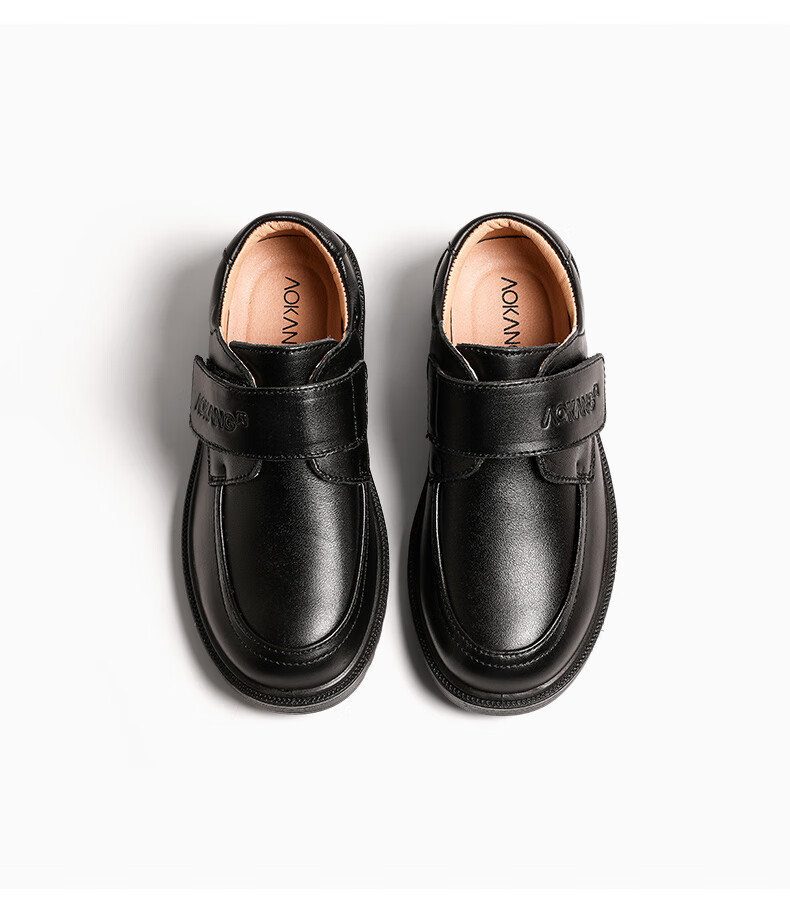 Aokang Boys' Leather Shoes, Spring And Autumn Style, Children's Performance Black Shoes, Genuine Leather Soft Sole, for Older Children, Black Boys' Flats, Performance Shoes 4