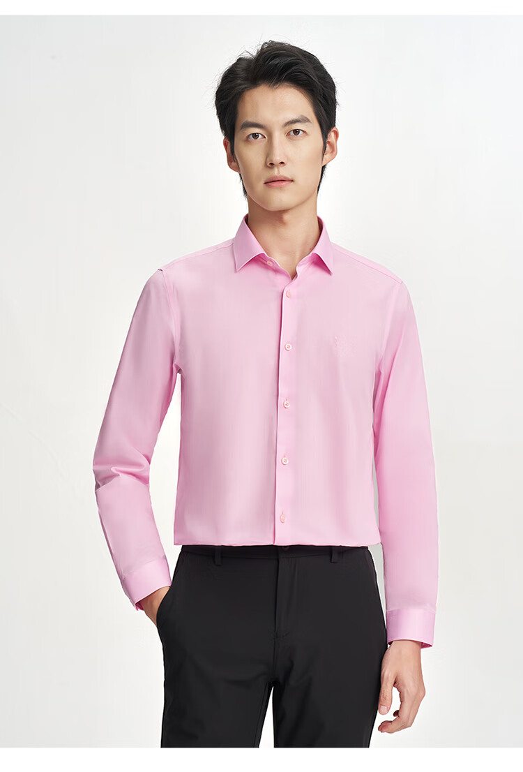 TRIES [Celebrity Style] Men's Long-Sleeve Shirt, Solid Color Business Style for All Seasons, Multi-Color Spring And Autumn Embroidered Work Shirt 12