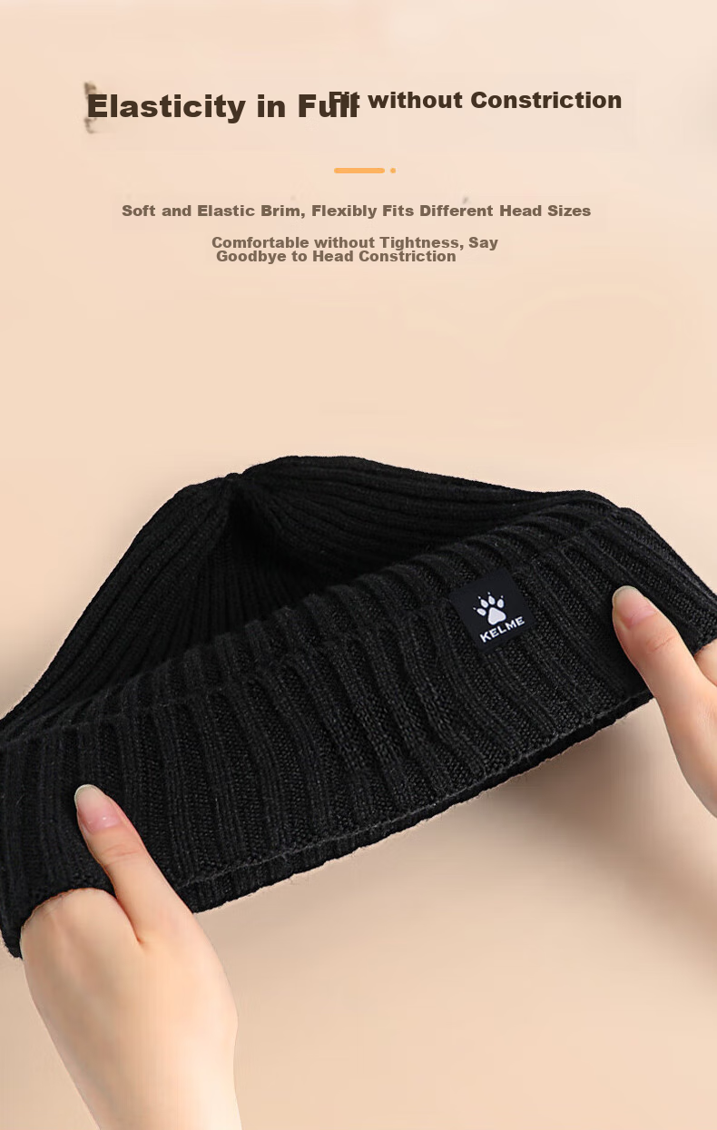 KELME Men's Hat, Autumn And Winter Wool Cap, Warm Sports Running Cold Hat, Skiing Hiking Mountaineering Cycling Windproof Knitted Hat 4