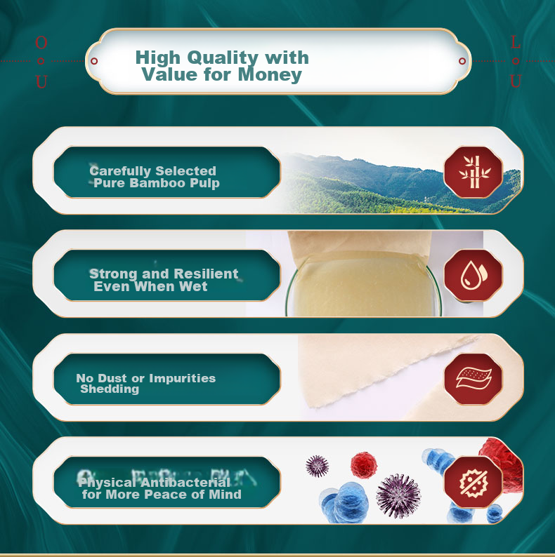 OULU Core Roll Toilet Paper, 3-Ply 150g*16 Rolls, Quick-Dissolving Tissue Paper, Bathroom Tissue, Natural Bamboo Pulp Unbleached Paper, Whole Box 8