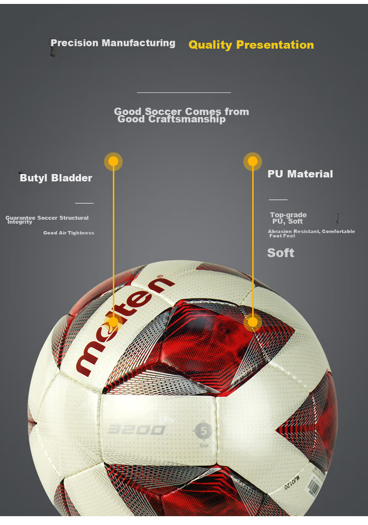 Molten Soccer Ball, Size 5 Standard F5N3600 PU Butadiene Inner Liner, Machine-Stitched Student Competition Training Football F5N3600-R 3
