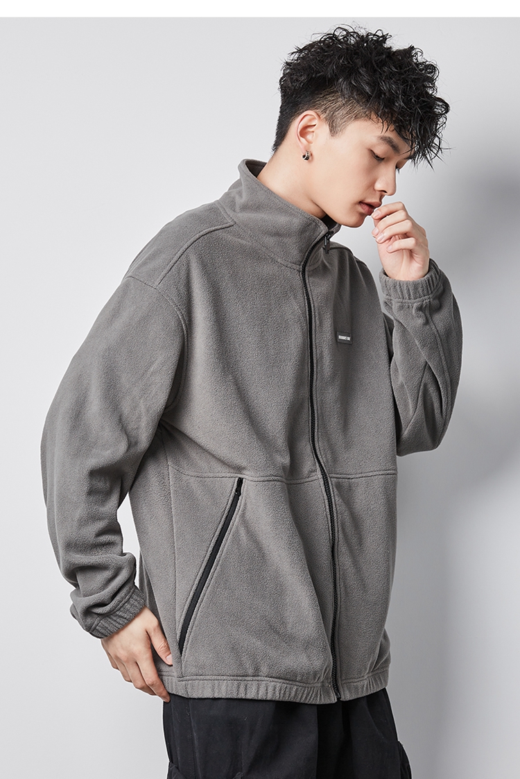 TonLion Men's Sherpa Fleece Jacket, Stand Collar, Loose Casual Jacket, Elegant Gray/second Batch, Size L 17