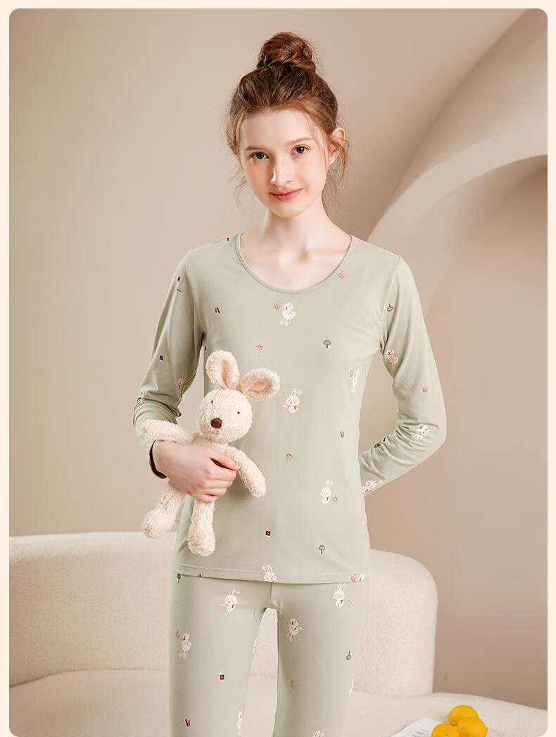 Fenteng Women's Thermal Underwear Pure Cotton 2025 New Style [Light Warm Underwear] Round Neck Small Floral Autumn Top and Bottom Set 28