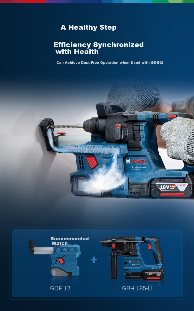 BOSCH Electric Hammer, Impact Drill, Electric Drill, Rechargeable, Household Multi-Function Brushless, 18V Lithium Battery, GBH185 5.0Ah Dual Battery 2