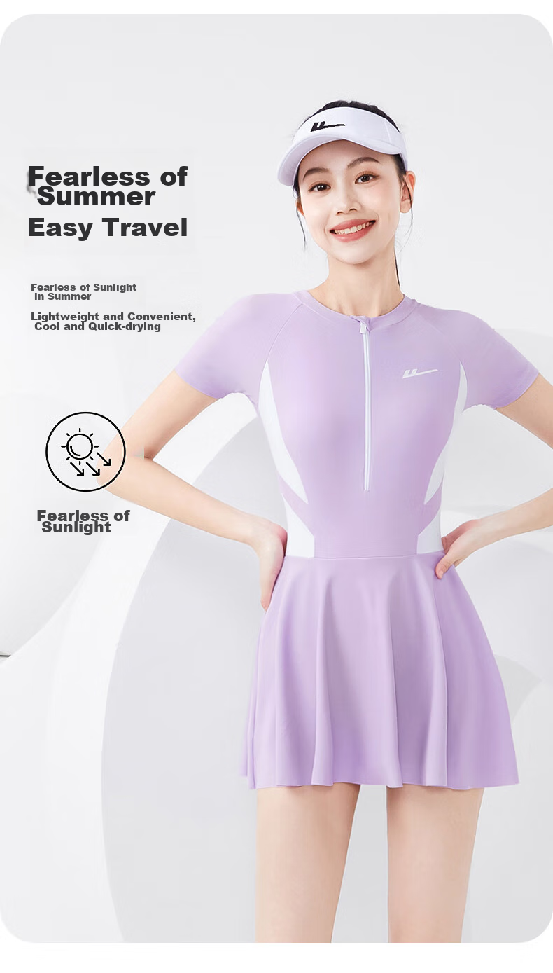Huili Women's Swimsuit Dress, Slimming, Elegant, Conservative, Plus Size, Concealing, Quick-Drying Swimwear Set, 14008 Purple, M 10