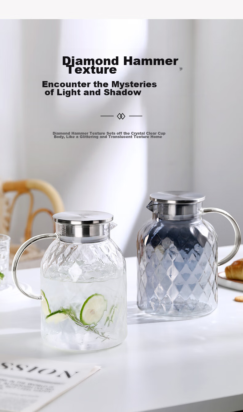Fuguang Household Cold Water Pitcher, High Borosilicate Glass, Heat-Resistant Cold Water Jug, Large Capacity 1.8L 4