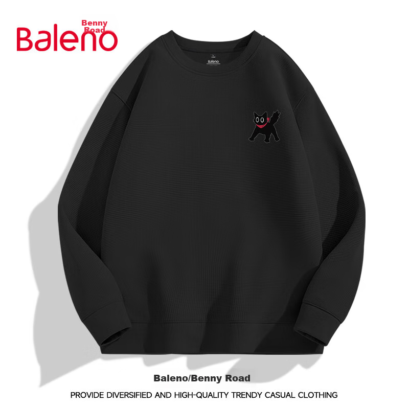 Baleno Waffle Knit Sweatshirt for Men, Spring Student Trendy Cartoon Long-Sleeve Jacket, Round Neck Couple's Oversized Pullover Top 19