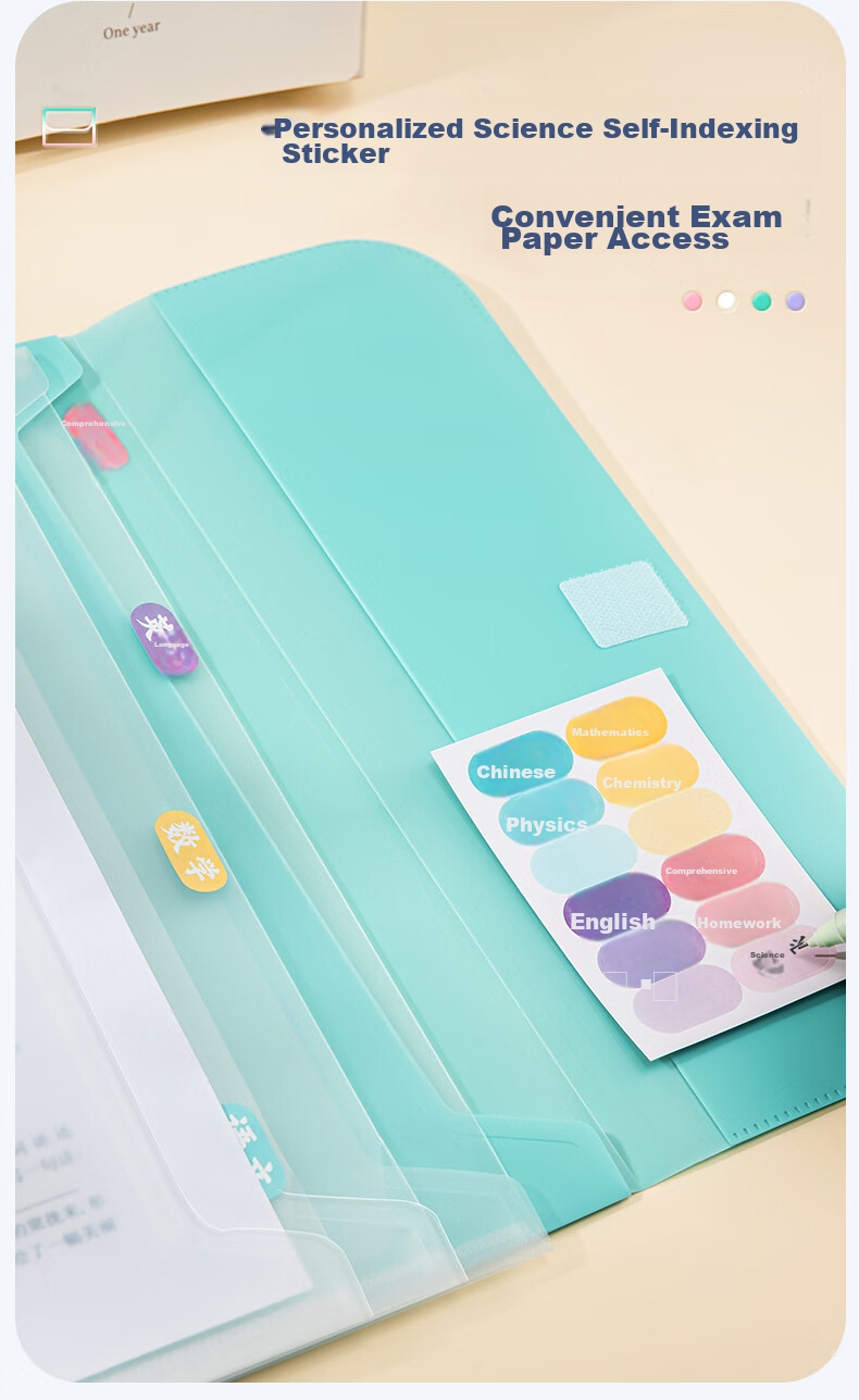 Jindeli 4-Stage Easy-To Exam Paper Classification Folder, A4 Landscape Accordion File, Large Capacity Student Book Storage, Document Organizer, Study Material Holder, Tutoring Bag with 8 Subject Stickers, Blue FM04L 2