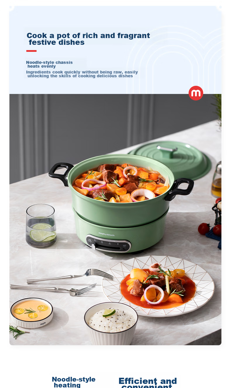 Morphyrichards Electric Hot Pot, Multifunctional Cooking Pot, Original Accessories, MR1072 Dual-Sided Pot, MR9087 Dedicated 5