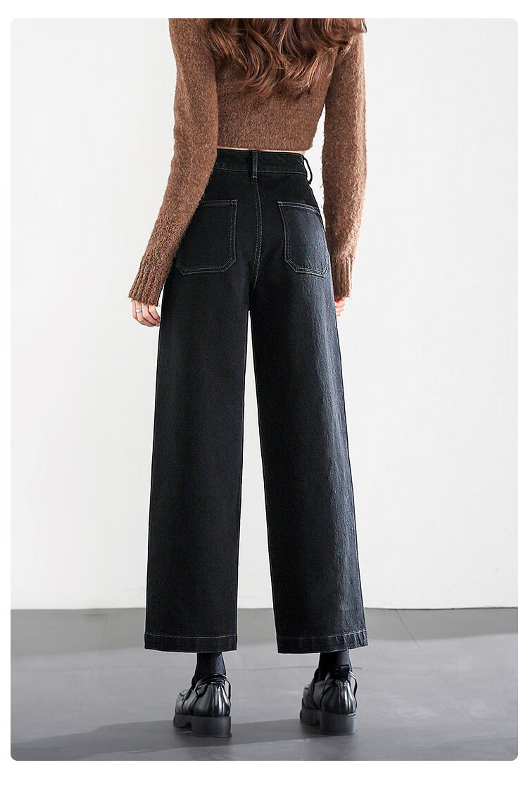 Dme Vintage Style Winter Double-Layer Thick Warm Fleece Straight-Leg Cropped Jeans for Women, Carbon Black, Size 26 17