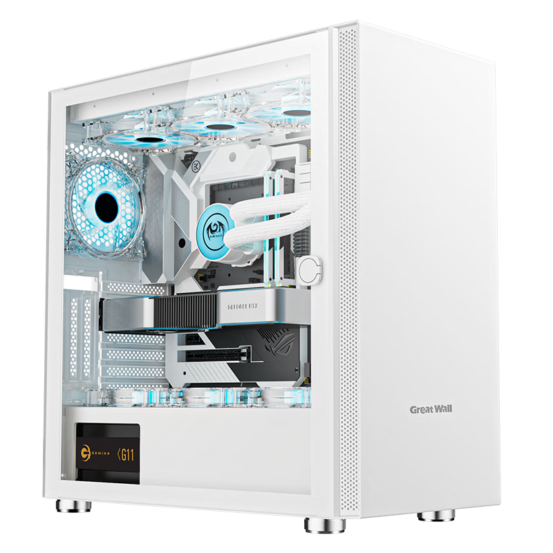 Great Wall Archimedes 9 PRO V2 White Computer Case (360mm Water Cooling/Magnetic Glass Flip Door/0.8mm Thick Side Panel/5 Hard Drive Bays/10 Fan Positions/50mm Graphics Card)