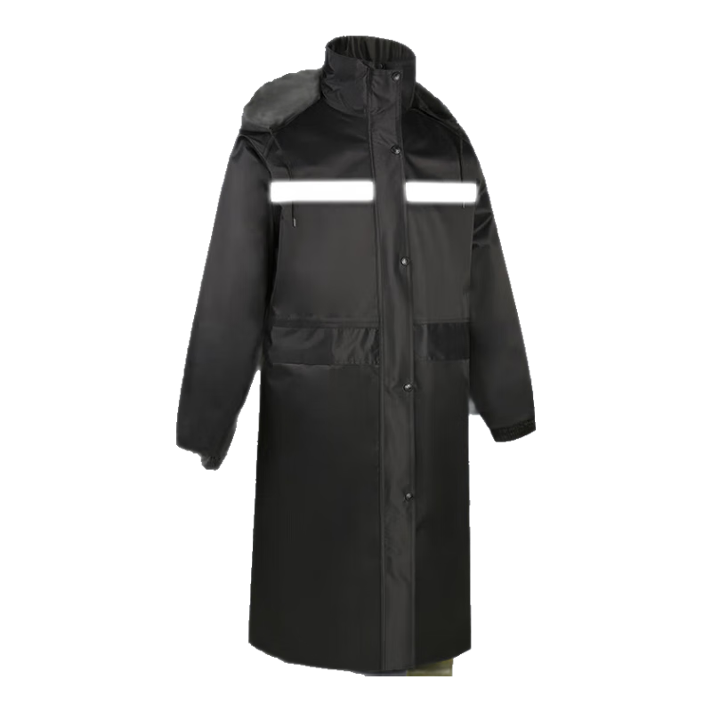 Leyoubaiyi Adult Raincoat XXL Heavy Rain Protection One-Piece Poncho Reflective Waterproof Suit for Patrol Security Guards Black