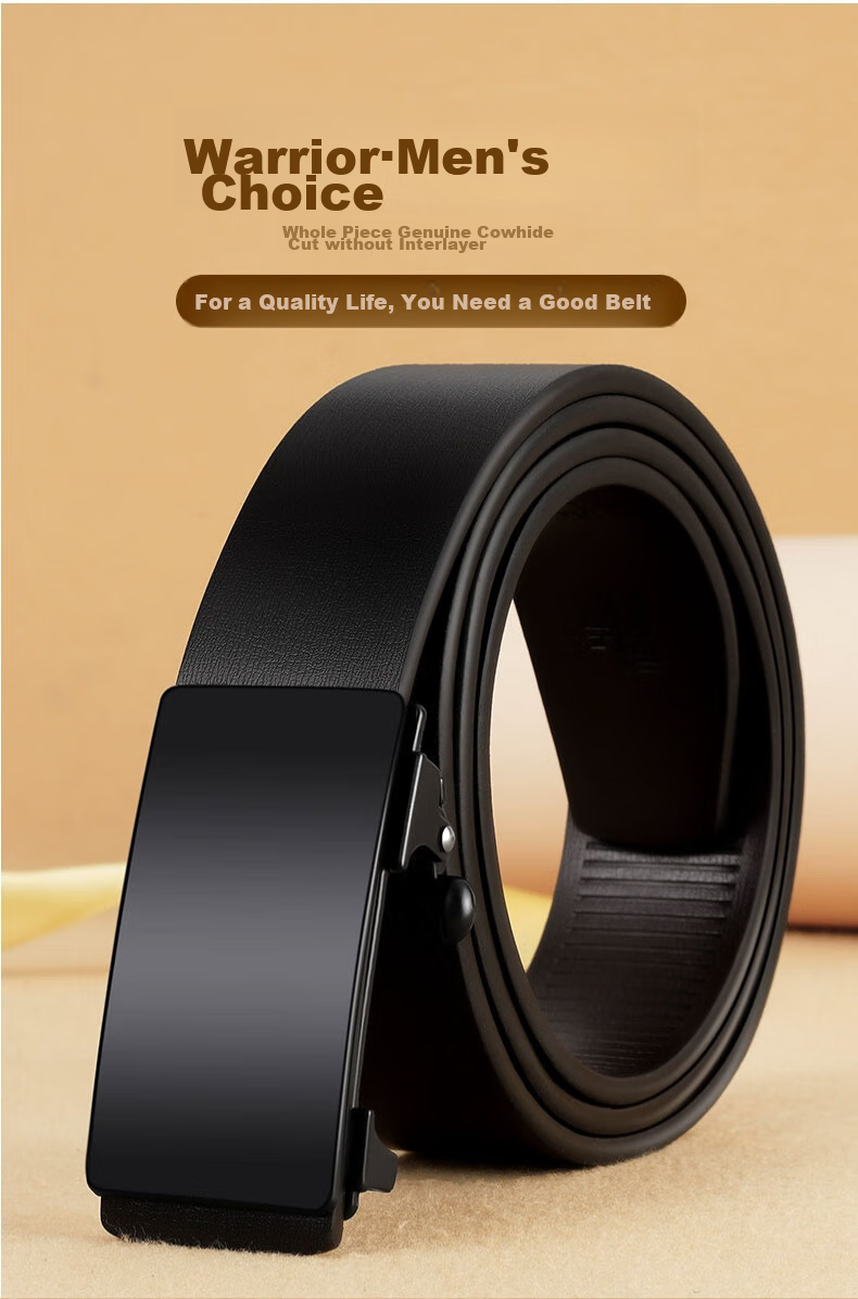Huili Men's Genuine Leather Belt with Automatic Buckle, New High-Quality Cowhide Business Casual Simple Waist Belt 13