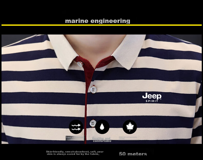JEEP SPIRIT Men's Short-Sleeve T-Shirt, Summer Polo Shirt, Half-Sleeve Collar, Striped Business Casual Slim Fit, Blue Stripe, M 10
