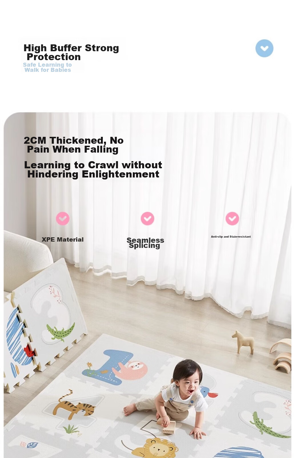 KUB Baby Crawling Mat, Interlocking Thickened XPE, Infant Play Mat, Living Room Children's Floor Mat, 9 Pieces - 165*165*2cm 1