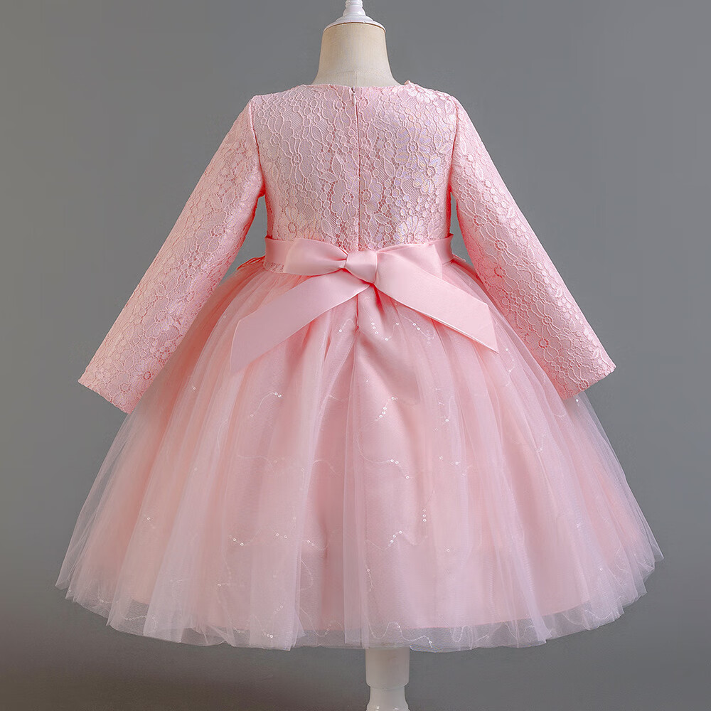 LUOBOBEIBEI Girls' Long Sleeve Princess Dress Spring Birthday Party Dress White - Size 140 3