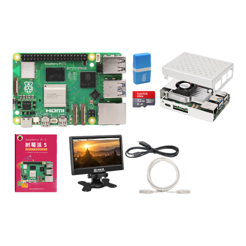 Raspberry Pi 5 Official Original Development Board 5th Generation Mainboard LINUX Kit Computer AI Programming 4GB Mainboard F-7 Premium Display Kit (8GB)