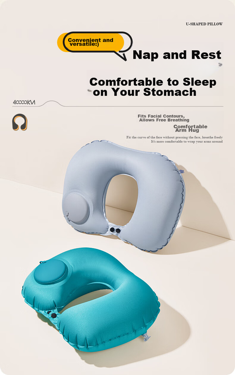 40,000 KM Inflatable U-Shaped Travel Neck Pillow Portable Airplane Cervical Support Pillow U-Shape Neck Pillow for Train and Long-Distance Car Sleep Aid 6