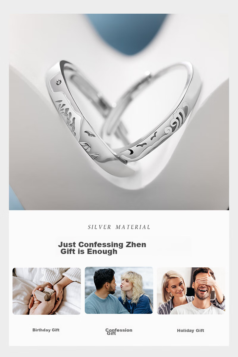 MANHE S925 Silver Ring, Couple Rings, One Pair of Engagement Diamond Rings, Open-End Style for Women And Men, End-Ring, Valentine's Day Gift 6