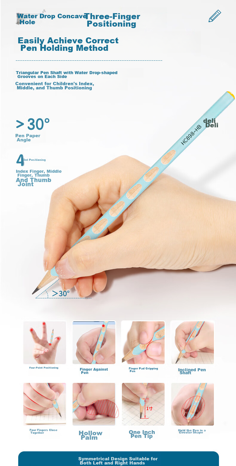 Deli HB You Plus Colored Perforated Pencils (12 Pcs/box), Writing Drawing Doodling Children's Posture Correction Pencils, Student Handwriting Practice Pencils HC898-HB Back-To Stationery 4