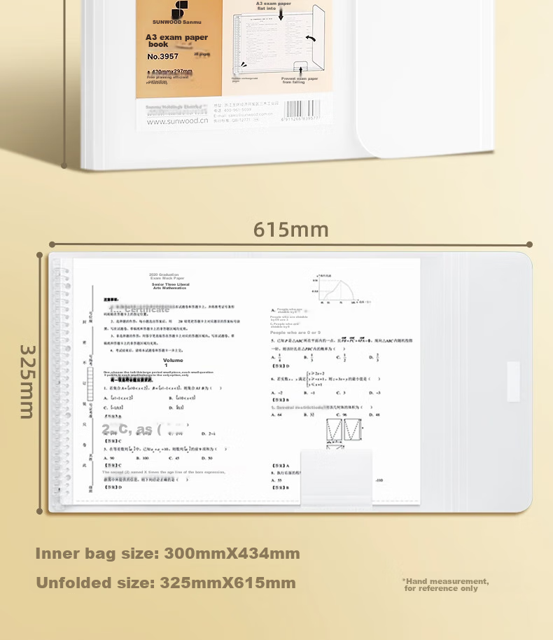 SUNWOOD 20 Pages 40 Sheets A3 Large Capacity Loose-Leaf Paper Storage Folder Student Exam Papers Transparent Insert File Folder 3957 White 13
