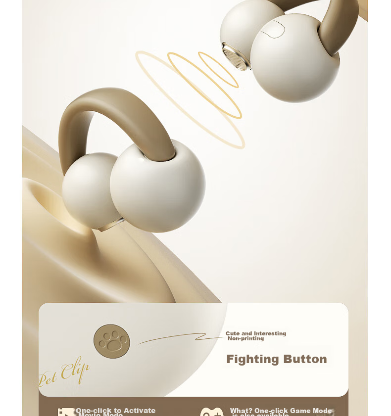IKF PetClip True Wireless Bluetooth Headphones, Open-Ear Clip-On Bone Conduction Wireless Earphones, HiFi Sound Quality, Long Battery Life, Suitable for Sports And Students, Compatible with Phones, Khaki 14
