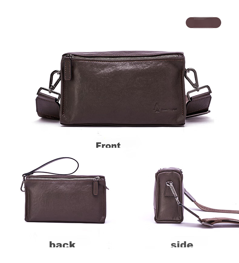 Hush Puppies Narrow Strap Crossbody Shoulder Bag First Layer Cowhide Men's Large Capacity Vintage Messenger Bag Casual Simple Birthday Gift 14